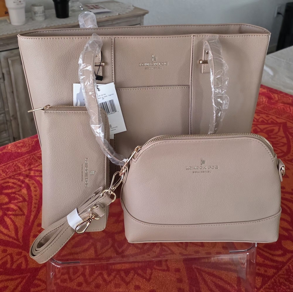 London Fog 3-in-1 Tote Bag Collection - TAUPE